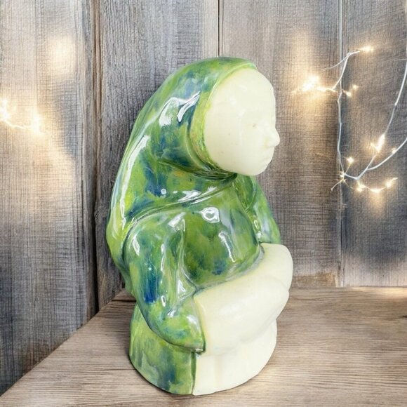 Vintage Hand Made Folk Art Figurine Woman Wearing Green Cloak Wrap Sculpture VTG - Picture 1 of 11